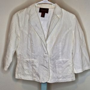 Vintage Paris Blues White Embroidered Blazer